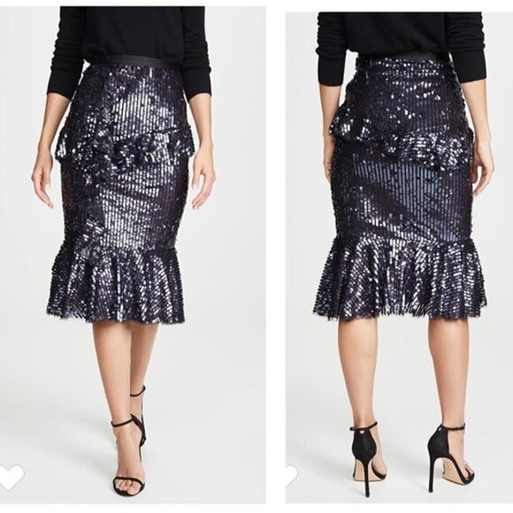 Needle & Thread Skirt New Sequin Scarlett Midi Skirt in Graphite Size 2 nwt - Picture 7 of 15